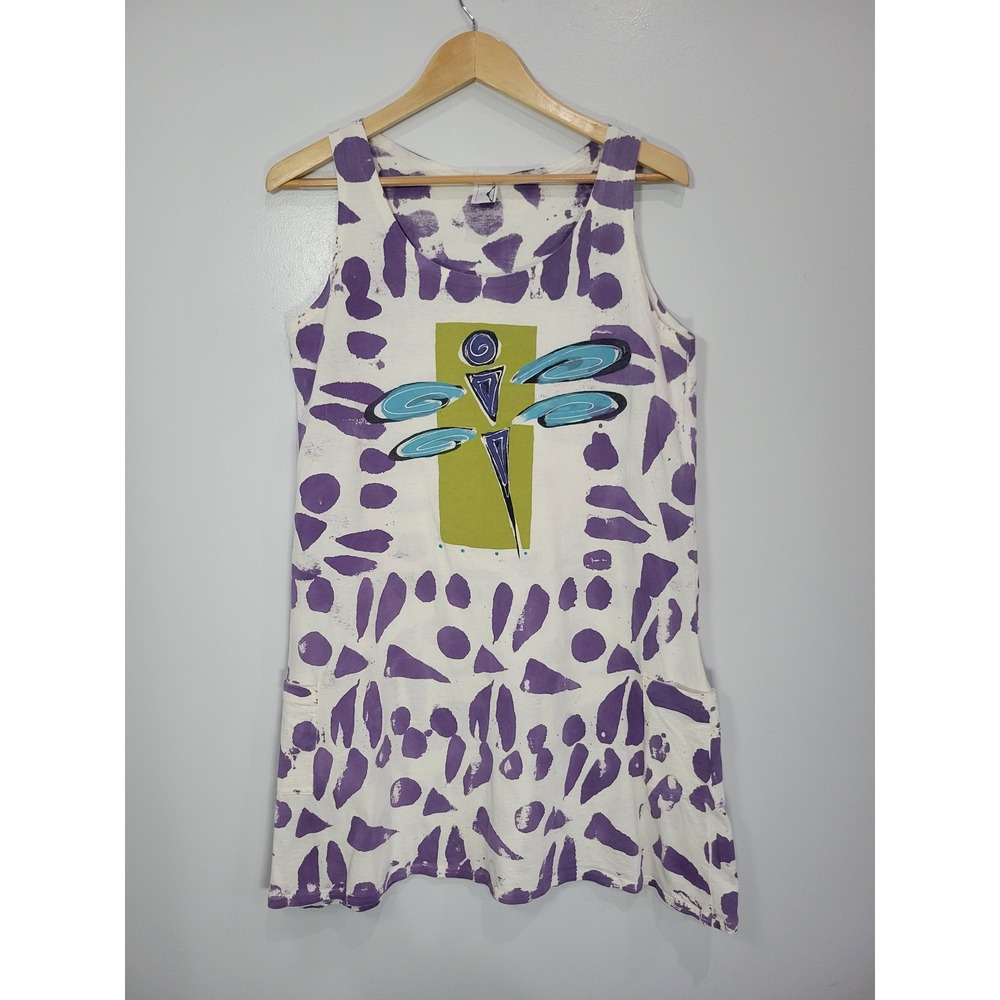 Custom Wholesale Clothing Dragonfly Tunic Dress Purple Abstract Print Sm/Med